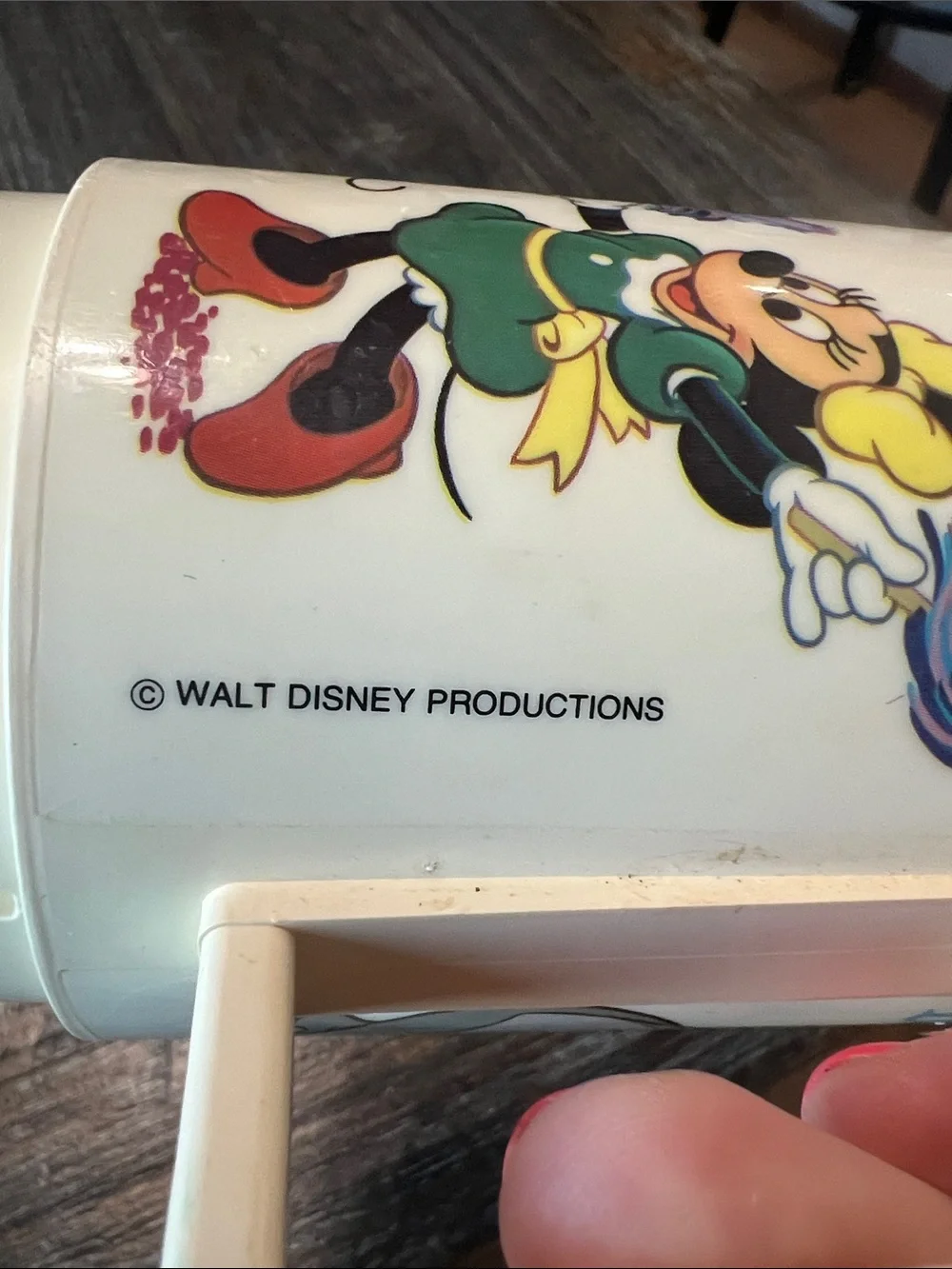Vintage 1970’s Disney White Plastic Mug with Donald Duck and Red Mickey Logo